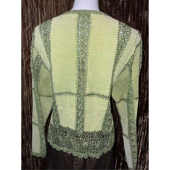 Women’s VTG Leather & Crochet Patchwork Cardigan Sweater - Picture 5 of 11